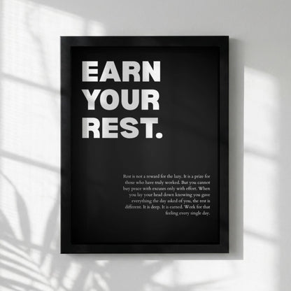 Earn Your Rest Poster | Powerful Motivational Wall Art | Inspirational Success Quote | Modern Office Decor