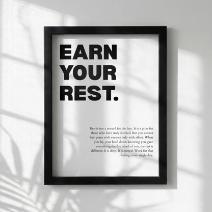 Earn Your Rest Poster | Powerful Motivational Wall Art | Inspirational Success Quote | Modern Office Decor