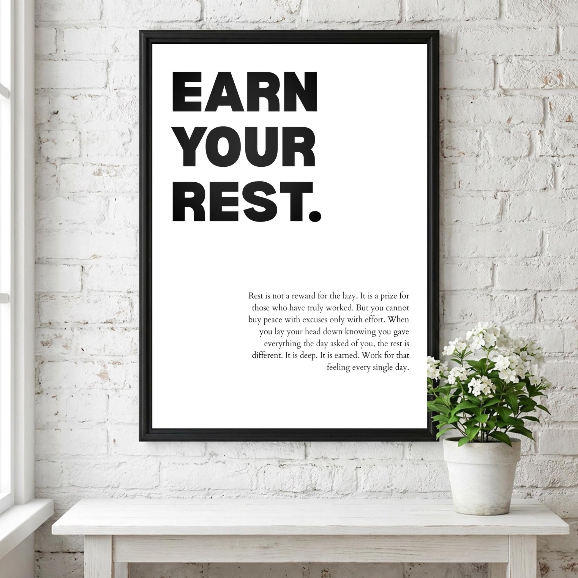 Earn Your Rest Poster | Powerful Motivational Wall Art | Inspirational Success Quote | Modern Office Decor