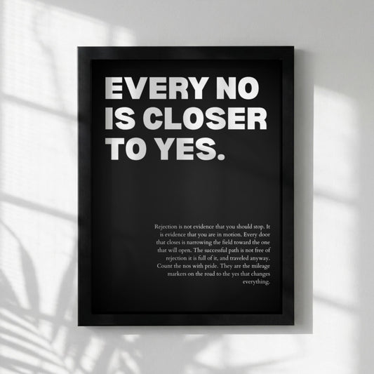 Every No Is Closer To Yes Poster | Powerful Motivational Wall Art | Inspirational Success Quote | Modern Office Decor