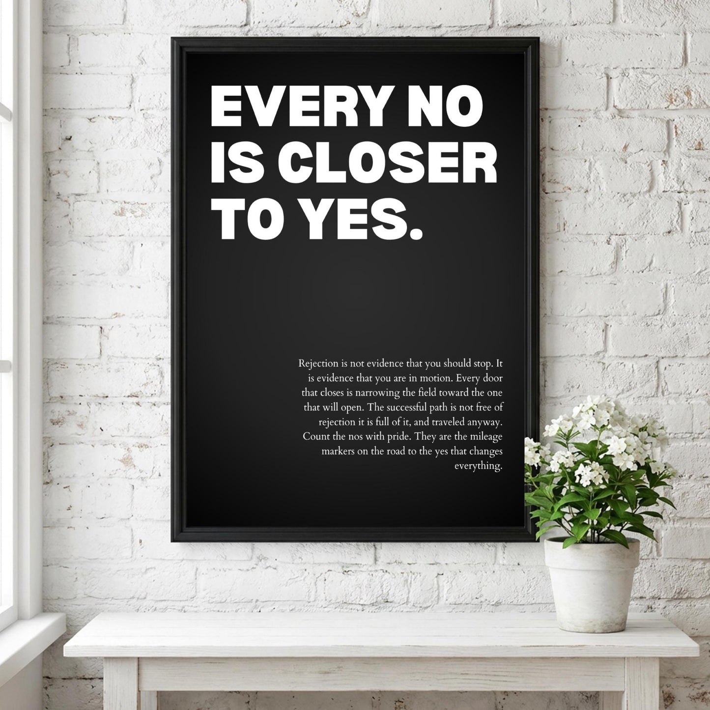 Every No Is Closer To Yes Poster | Powerful Motivational Wall Art | Inspirational Success Quote | Modern Office Decor