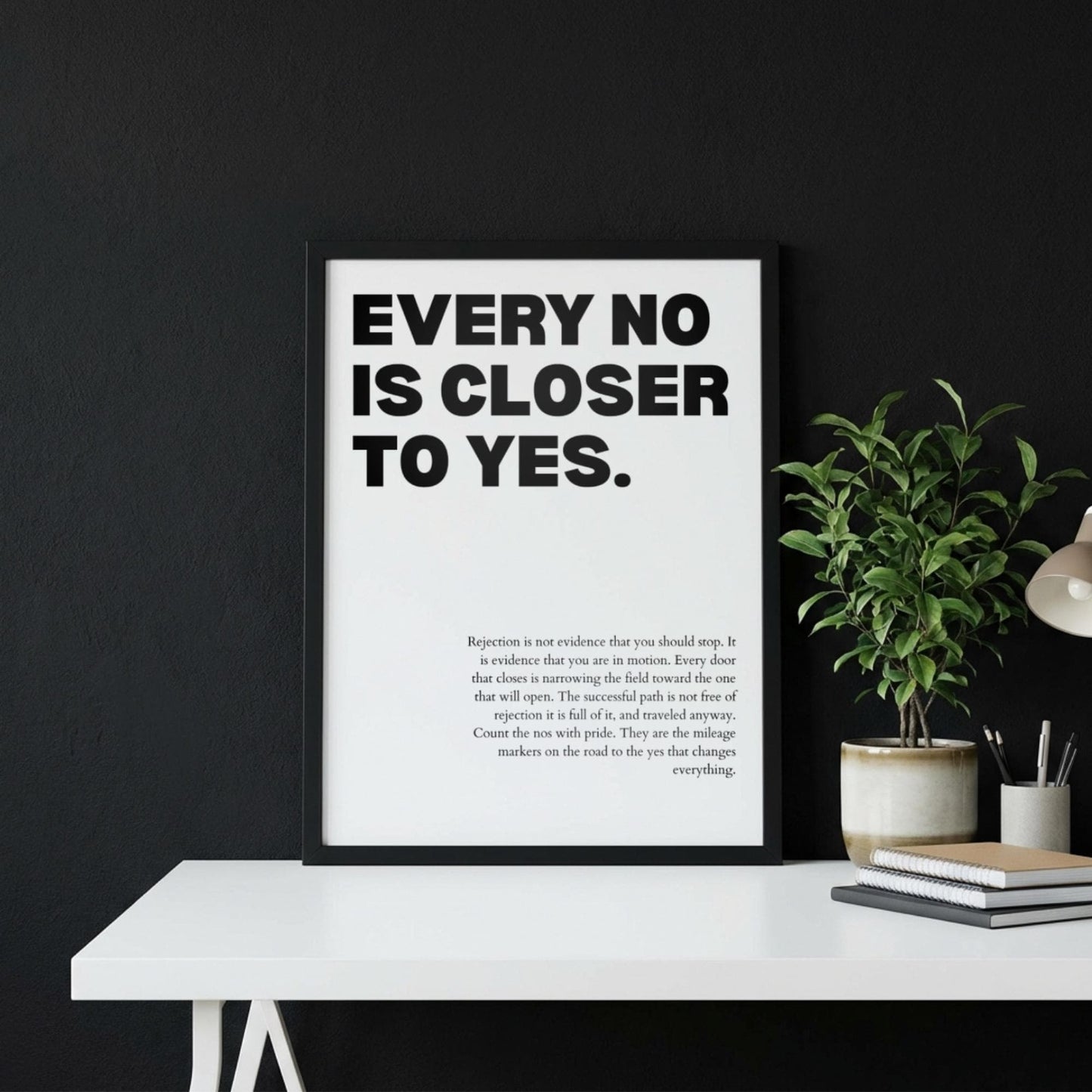 Every No Is Closer To Yes Poster | Powerful Motivational Wall Art | Inspirational Success Quote | Modern Office Decor