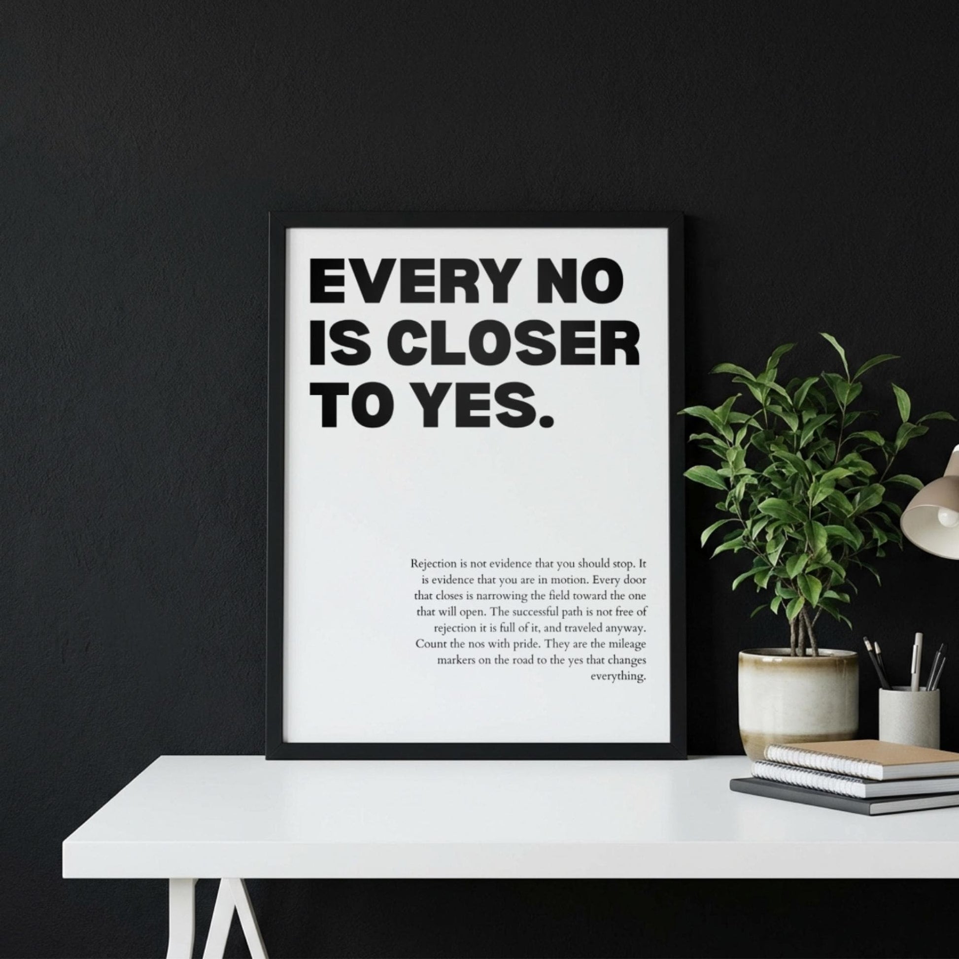 Every No Is Closer To Yes Poster | Powerful Motivational Wall Art | Inspirational Success Quote | Modern Office Decor