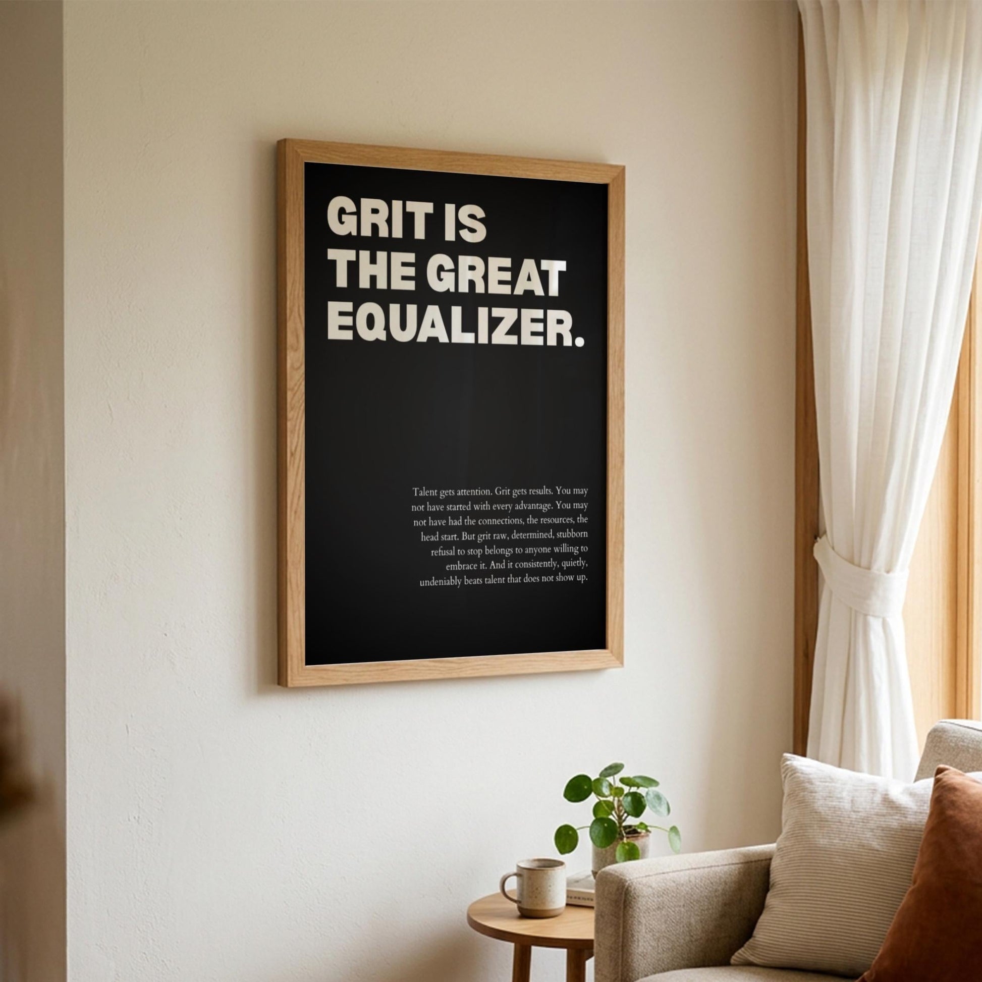 Grit Is The Great Equalizer Poster | Powerful Motivational Wall Art | Inspirational Success Quote | Modern Office Decor