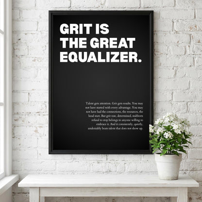 Grit Is The Great Equalizer Poster | Powerful Motivational Wall Art | Inspirational Success Quote | Modern Office Decor