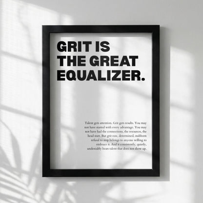 Grit Is The Great Equalizer Poster | Powerful Motivational Wall Art | Inspirational Success Quote | Modern Office Decor