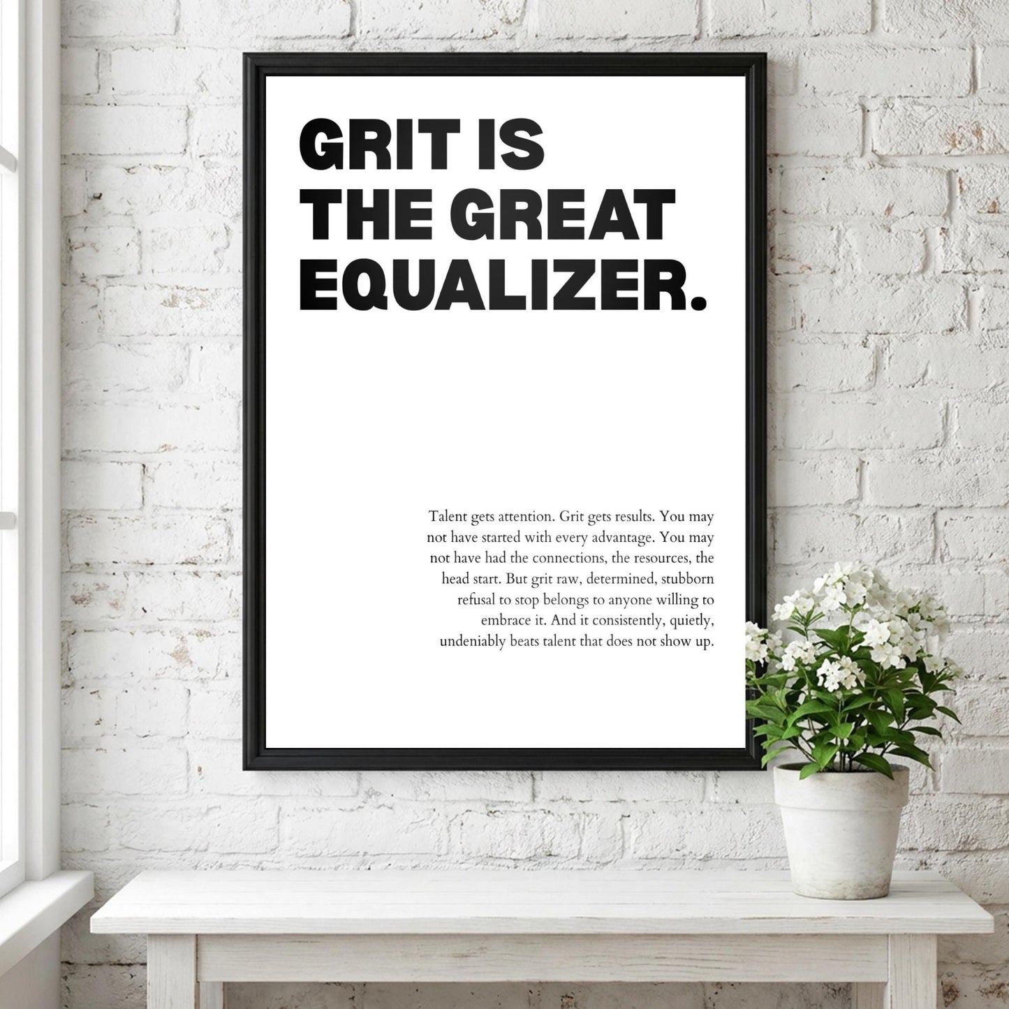 Grit Is The Great Equalizer Poster | Powerful Motivational Wall Art | Inspirational Success Quote | Modern Office Decor