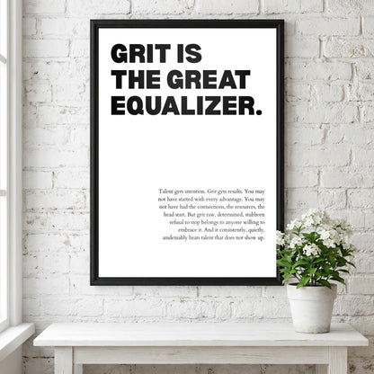 Grit Is The Great Equalizer Poster | Powerful Motivational Wall Art | Inspirational Success Quote | Modern Office Decor