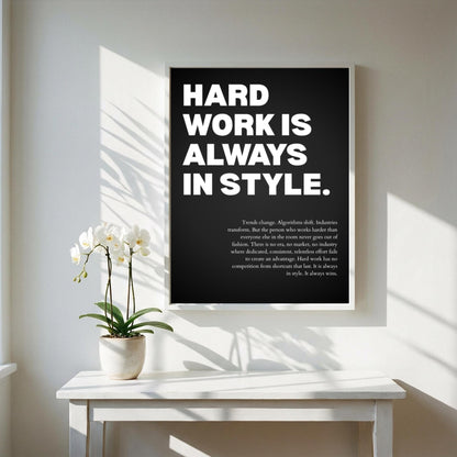 Hard Work Is Always In Style Poster | Powerful Motivational Wall Art | Inspirational Success Quote | Modern Office Decor