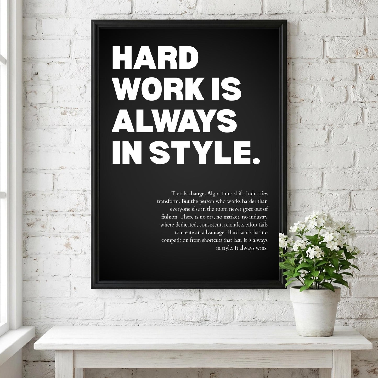 Hard Work Is Always In Style Poster | Powerful Motivational Wall Art | Inspirational Success Quote | Modern Office Decor