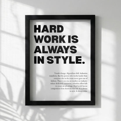 Hard Work Is Always In Style Poster | Powerful Motivational Wall Art | Inspirational Success Quote | Modern Office Decor