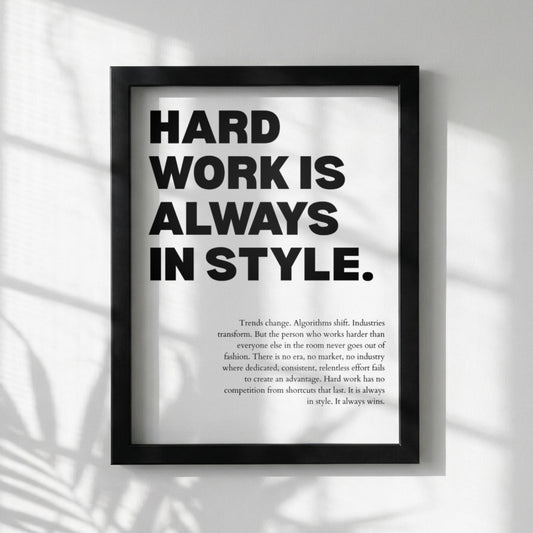 Hard Work Is Always In Style Poster | Powerful Motivational Wall Art | Inspirational Success Quote | Modern Office Decor