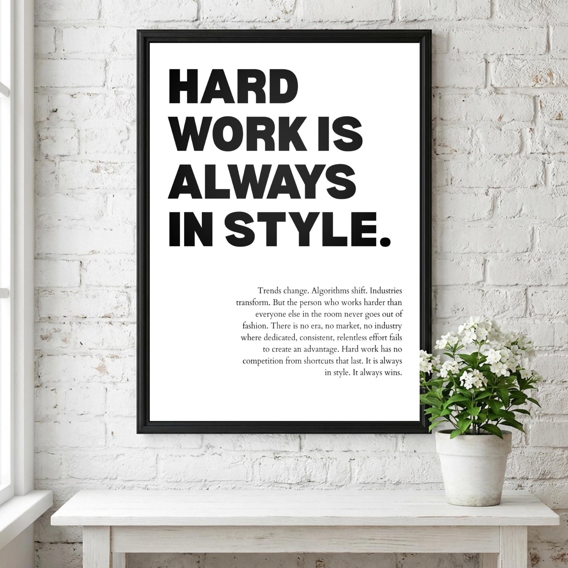 Hard Work Is Always In Style Poster | Powerful Motivational Wall Art | Inspirational Success Quote | Modern Office Decor