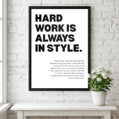 Hard Work Is Always In Style Poster | Powerful Motivational Wall Art | Inspirational Success Quote | Modern Office Decor