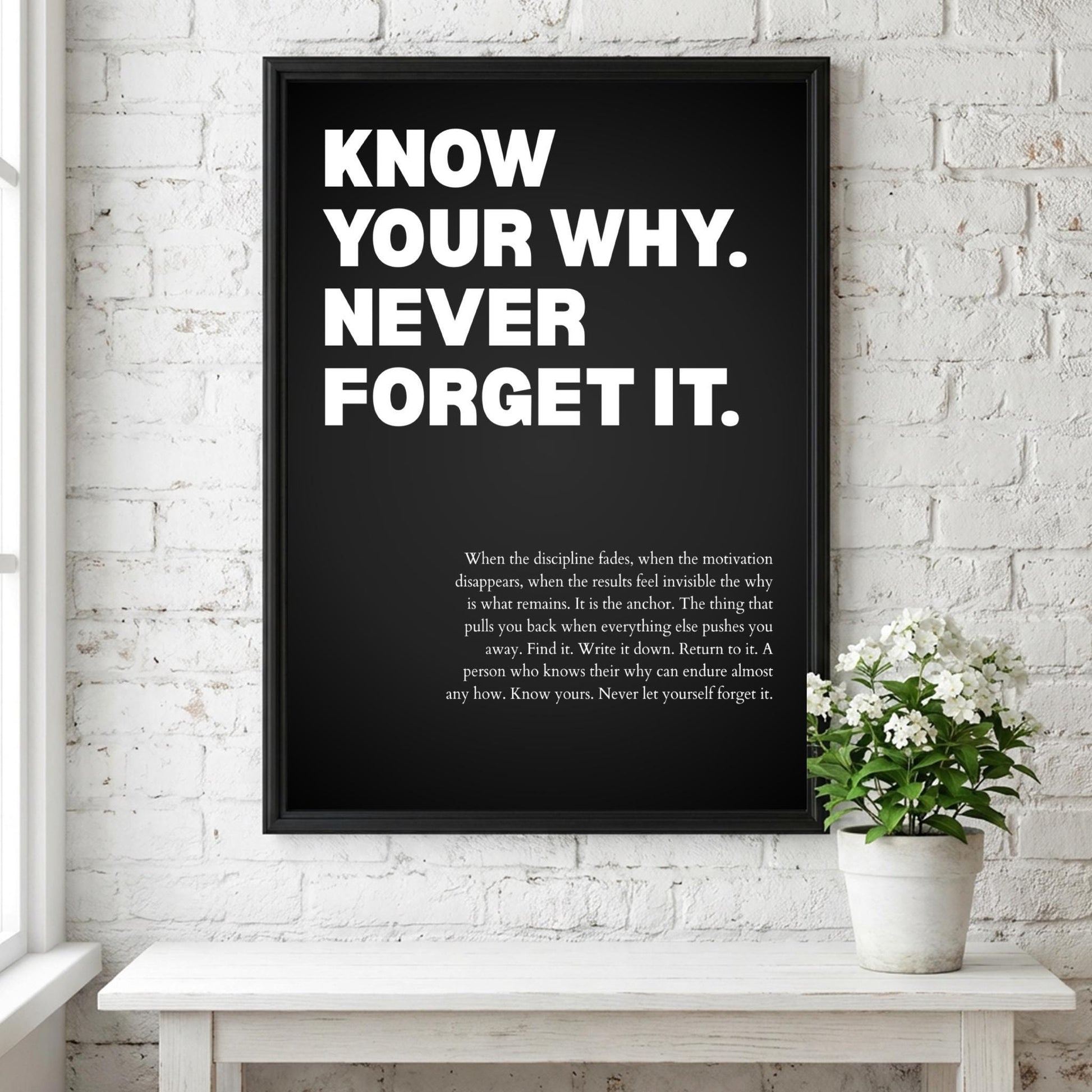 Know Your Why Never Forget It Poster | Powerful Motivational Wall Art | Success Quote | Modern Office Decor