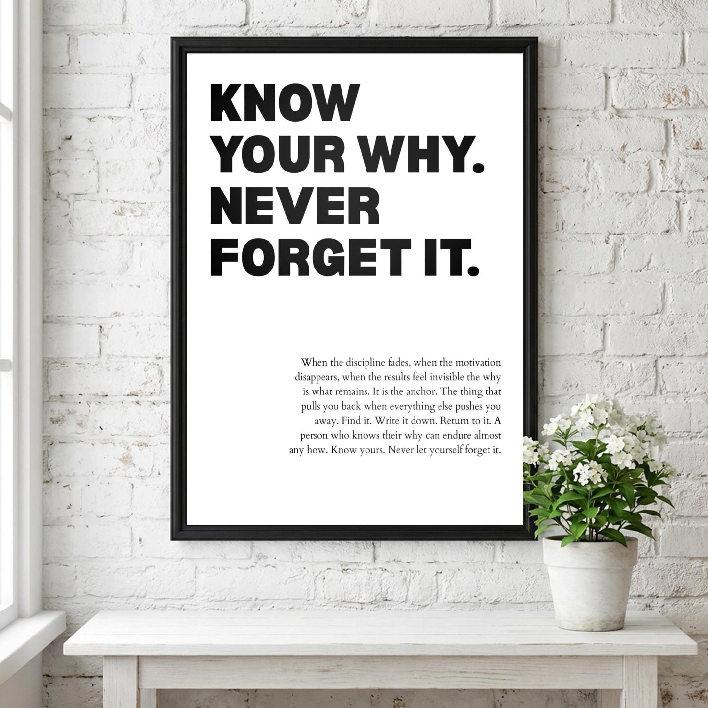 Know Your Why Never Forget It Poster | Powerful Motivational Wall Art | Success Quote | Modern Office Decor