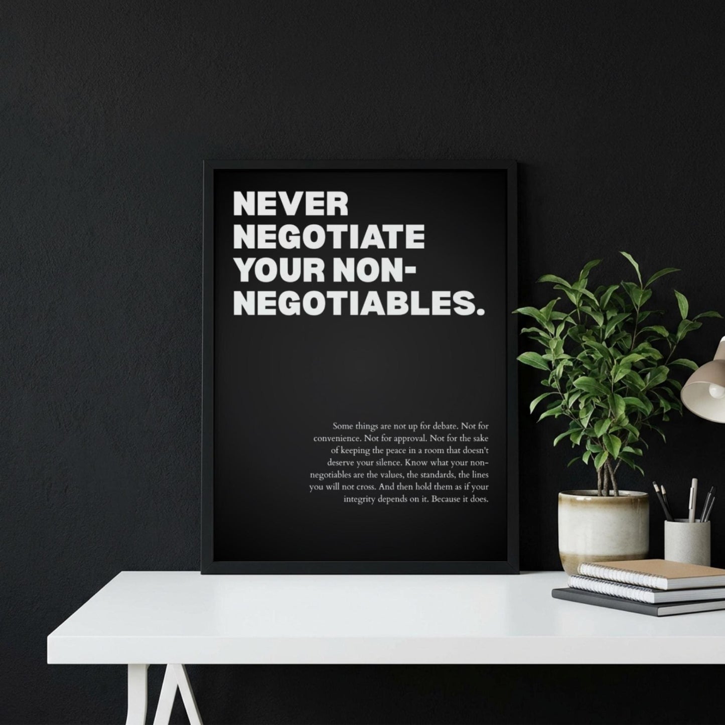 Never Negotiate Your Non-Negotiables Poster | Powerful Motivational Wall Art | Success Quote | Modern Office Decor