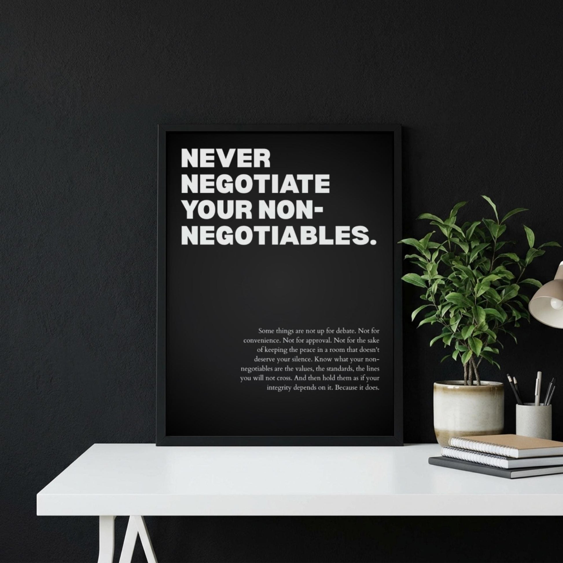 Never Negotiate Your Non-Negotiables Poster | Powerful Motivational Wall Art | Success Quote | Modern Office Decor