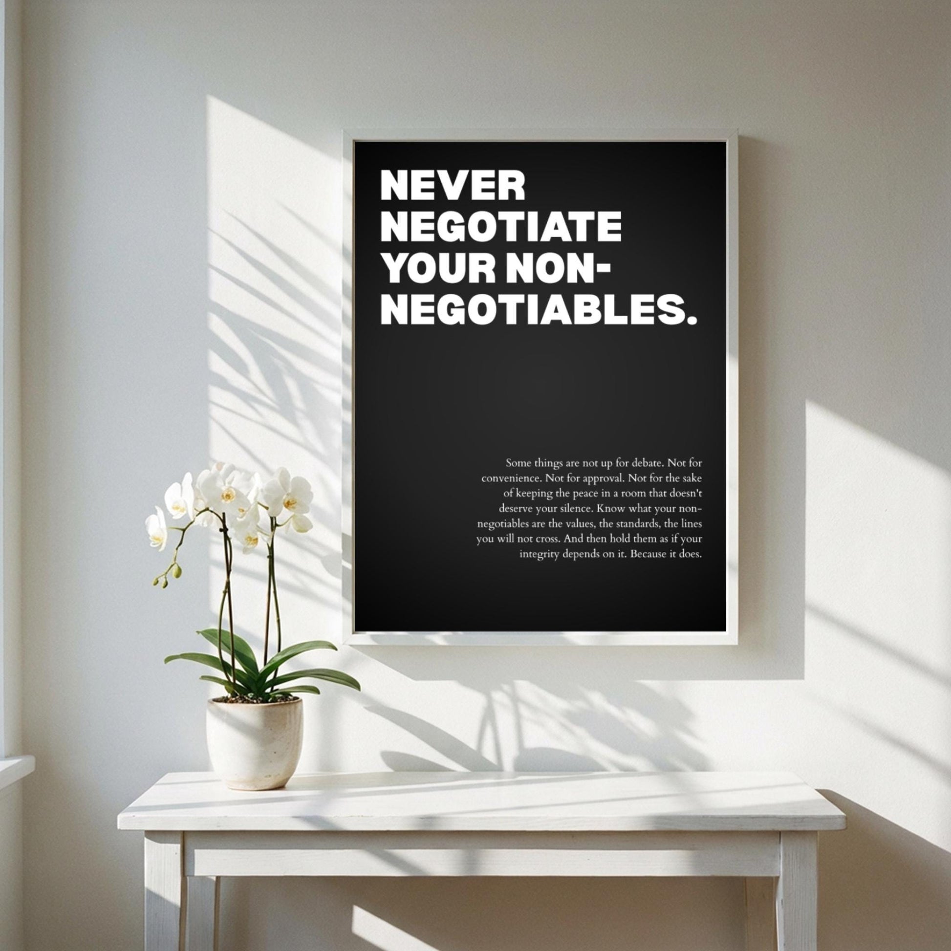 Never Negotiate Your Non-Negotiables Poster | Powerful Motivational Wall Art | Success Quote | Modern Office Decor