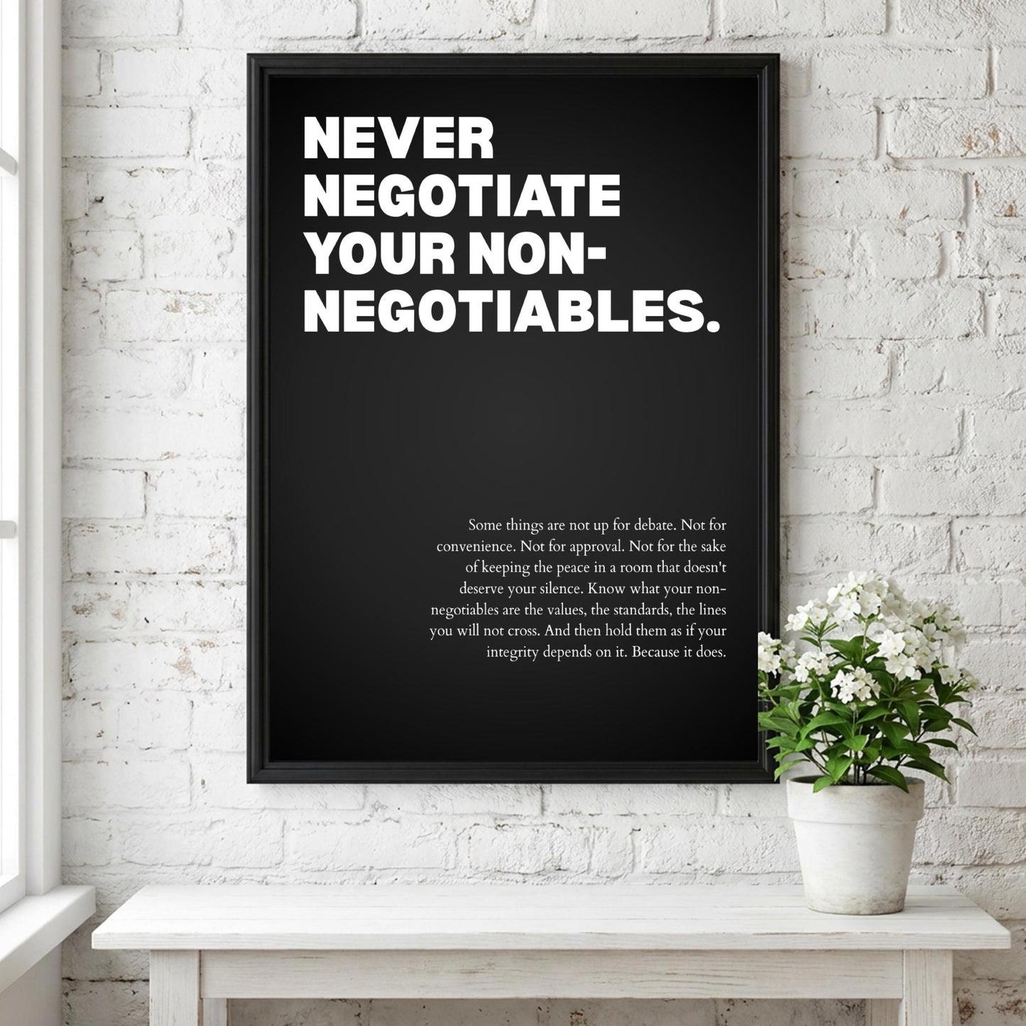 Never Negotiate Your Non-Negotiables Poster | Powerful Motivational Wall Art | Success Quote | Modern Office Decor