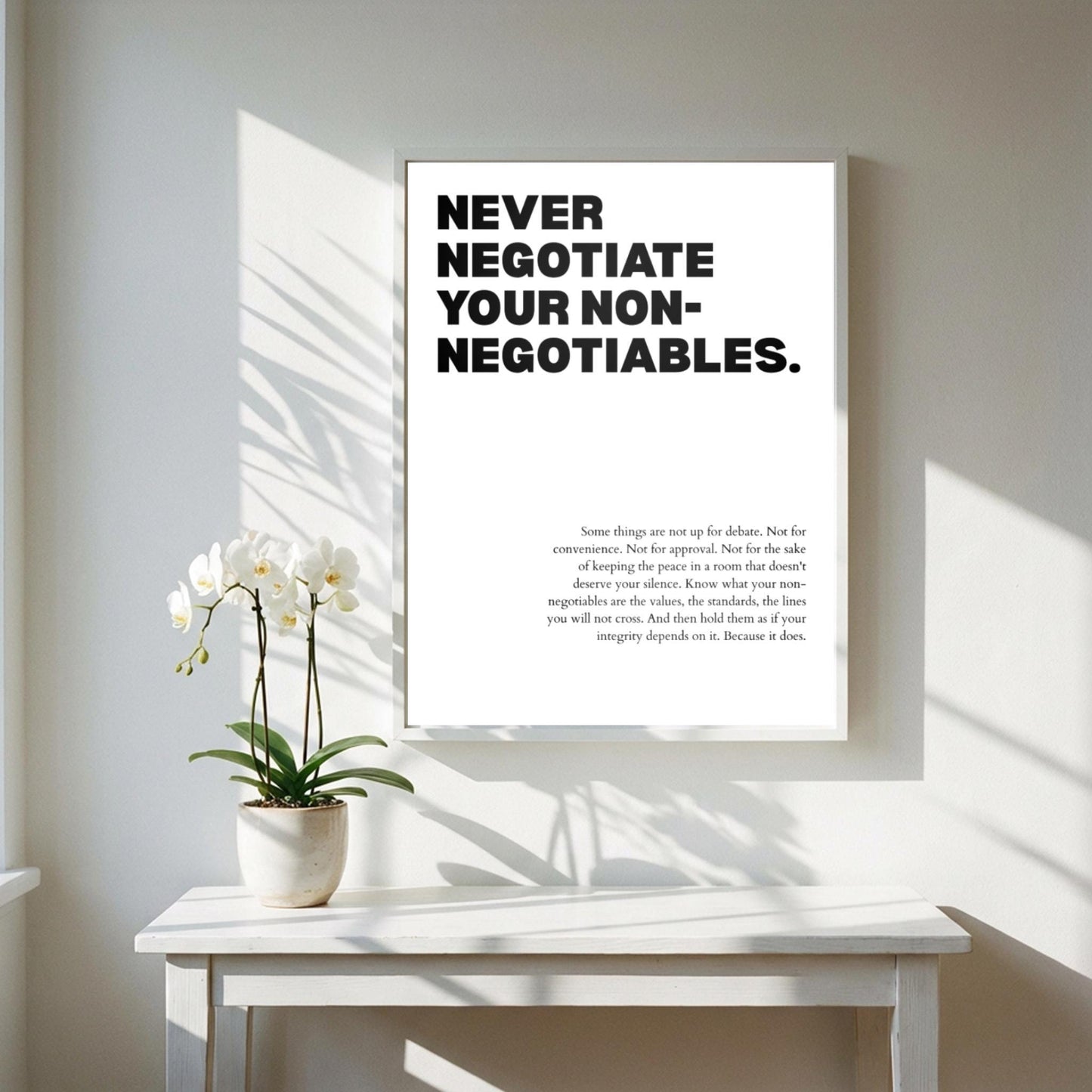 Never Negotiate Your Non-Negotiables Poster | Powerful Motivational Wall Art | Success Quote | Modern Office Decor