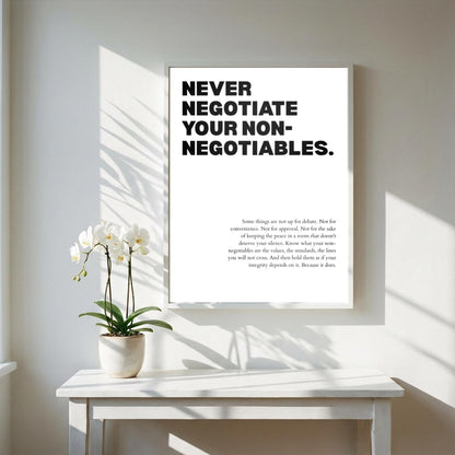 Never Negotiate Your Non-Negotiables Poster | Powerful Motivational Wall Art | Success Quote | Modern Office Decor