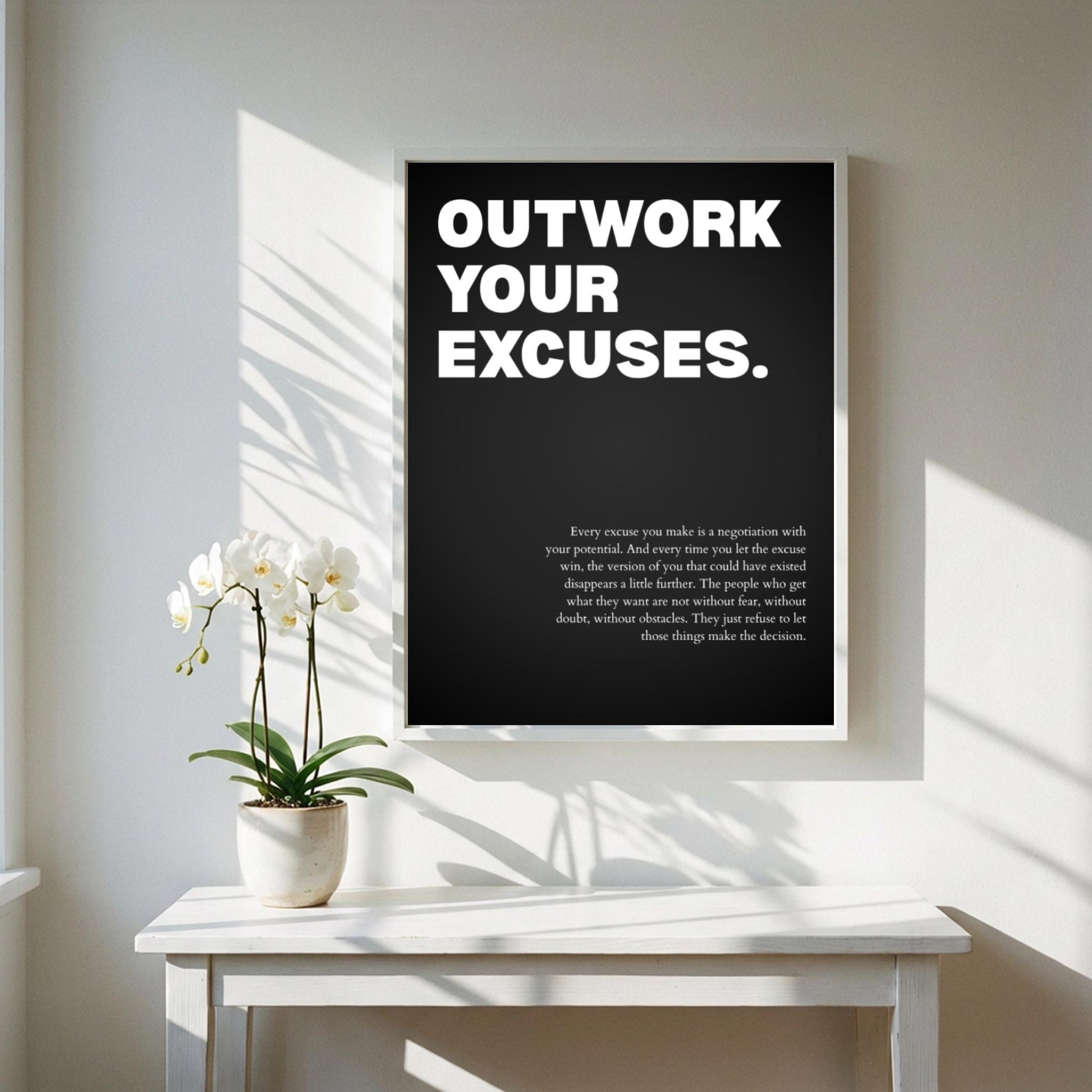 Outwork Your Excuses Poster | Powerful Motivational Wall Art | Success Quote | Modern Office Decor