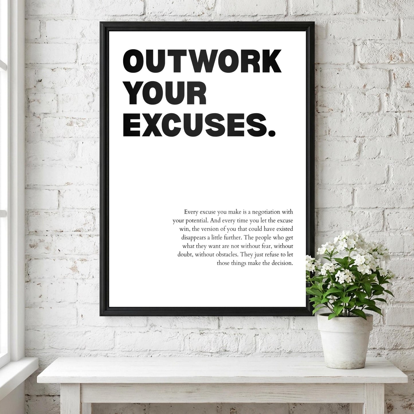 Outwork Your Excuses Poster | Powerful Motivational Wall Art | Success Quote | Modern Office Decor