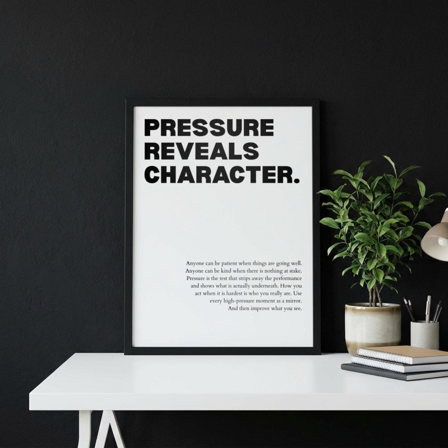 Pressure Reveals Character Poster | Powerful Motivational Wall Art | Success Quote | Modern Office Decor