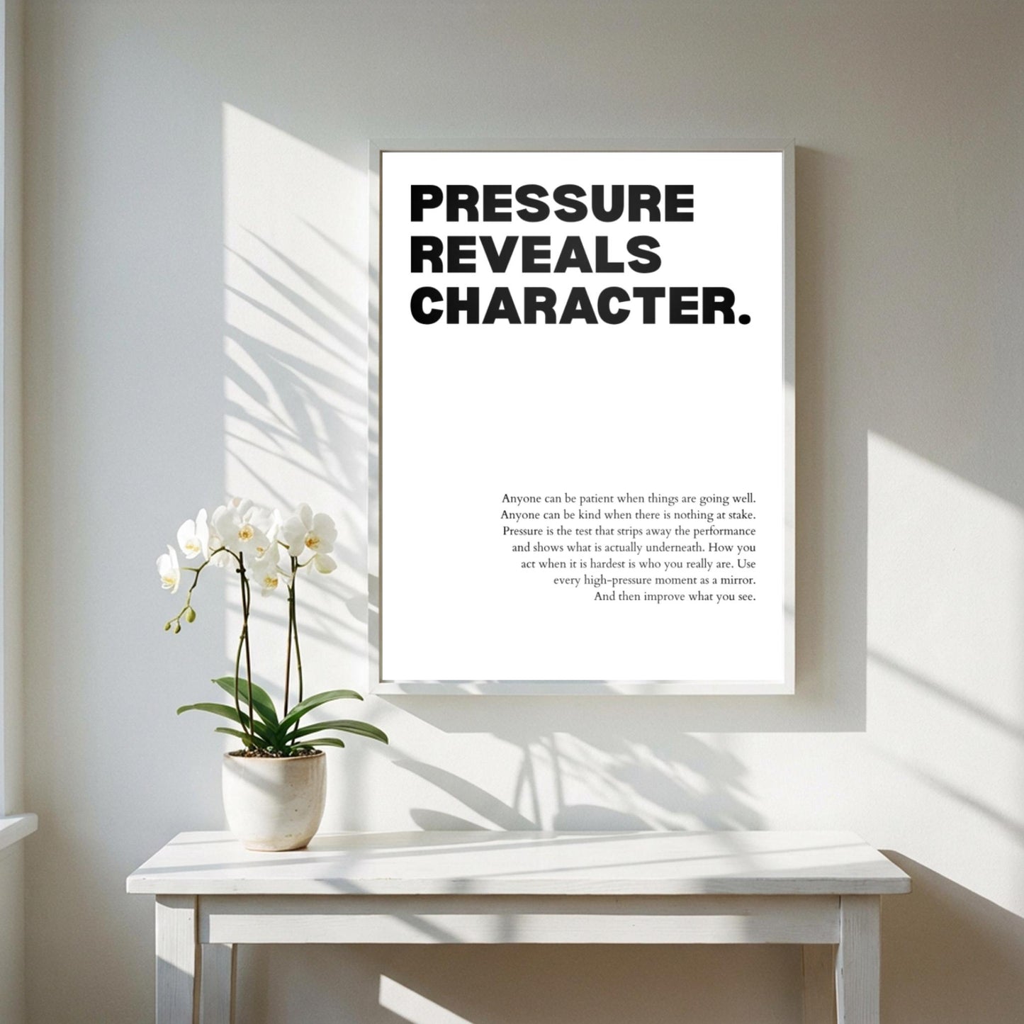 Pressure Reveals Character Poster | Powerful Motivational Wall Art | Success Quote | Modern Office Decor