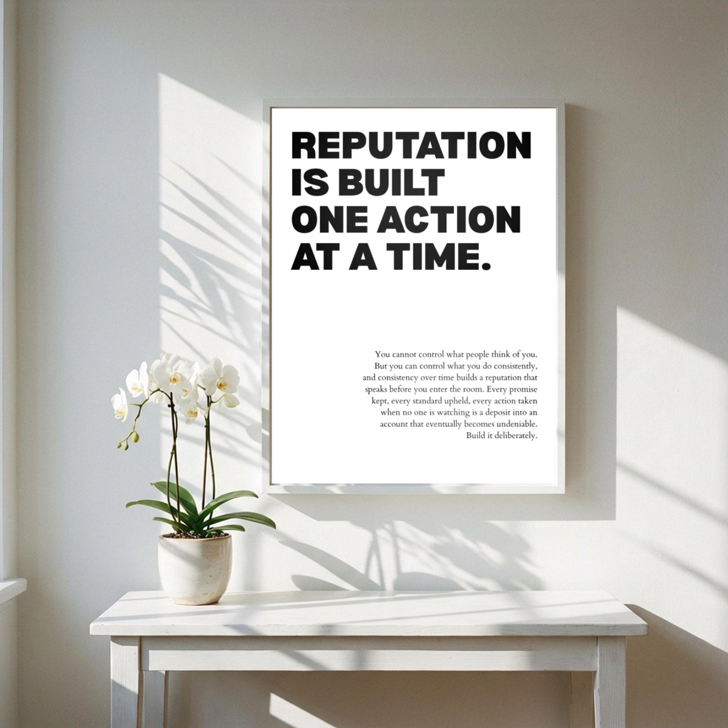 Reputation Is Built One Action At A Time Poster | Powerful Motivational Wall Art | Success Quote | Modern Office Decor