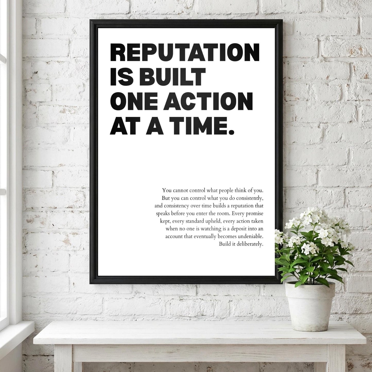 Reputation Is Built One Action At A Time Poster | Powerful Motivational Wall Art | Success Quote | Modern Office Decor