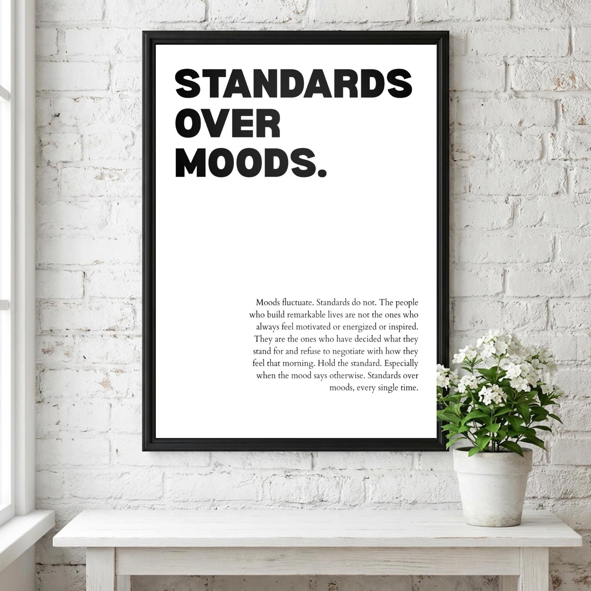 Standards Over Moods Poster | Powerful Motivational Wall Art | Success Quote | Modern Office Decor