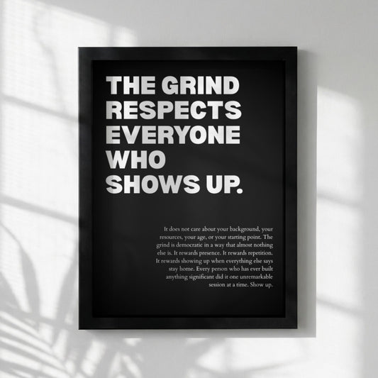 The Grind Respects Everyone Who Shows Up Poster | Powerful Motivational Wall Art | Success Quote | Modern Office Decor