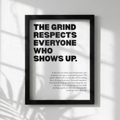 The Grind Respects Everyone Who Shows Up Poster | Powerful Motivational Wall Art | Success Quote | Modern Office Decor