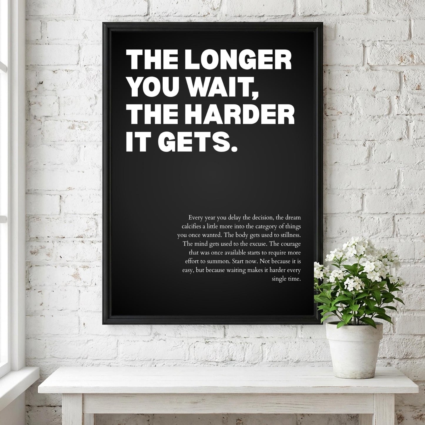 The Longer You Wait, The Harder It Gets Poster | Powerful Motivational Wall Art | Success Quote | Modern Office Decor