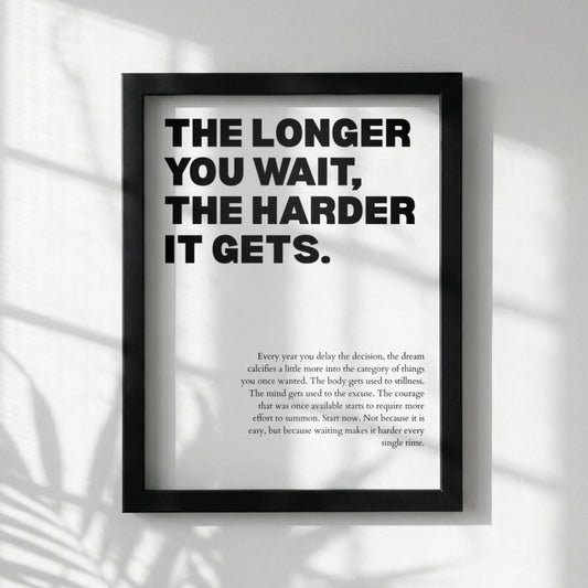 The Longer You Wait, The Harder It Gets Poster | Powerful Motivational Wall Art | Success Quote | Modern Office Decor