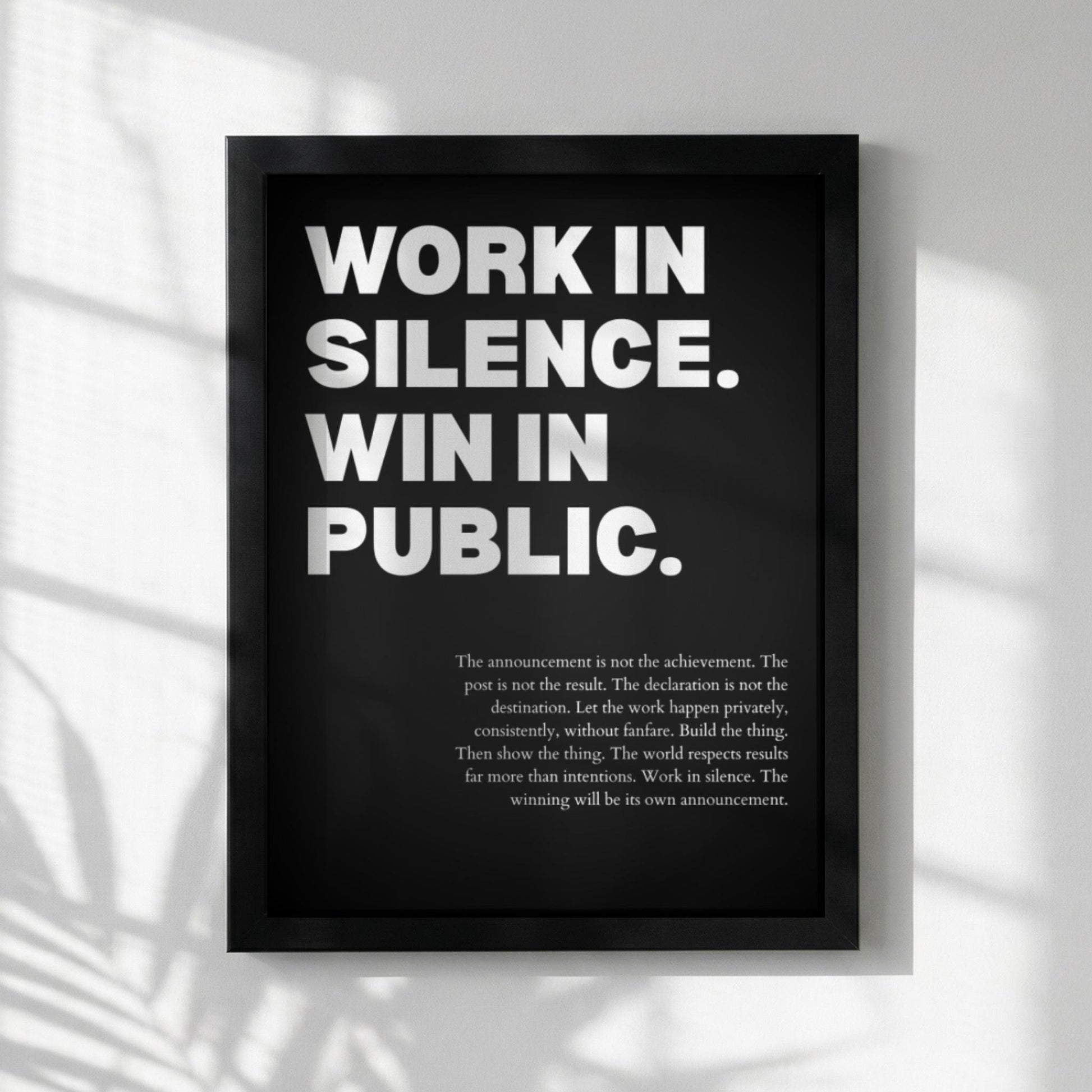 Work In Silence Win In Public Poster | Powerful Motivational Wall Art | Success Quote | Modern Office Decor
