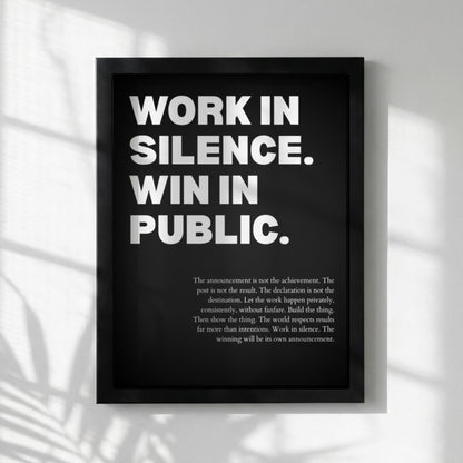 Work In Silence Win In Public Poster | Powerful Motivational Wall Art | Success Quote | Modern Office Decor