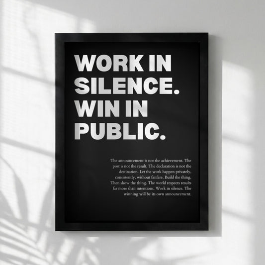 Work In Silence Win In Public Poster | Powerful Motivational Wall Art | Success Quote | Modern Office Decor