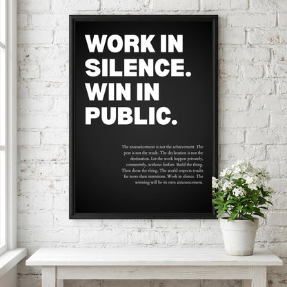 Work In Silence Win In Public Poster | Powerful Motivational Wall Art | Success Quote | Modern Office Decor