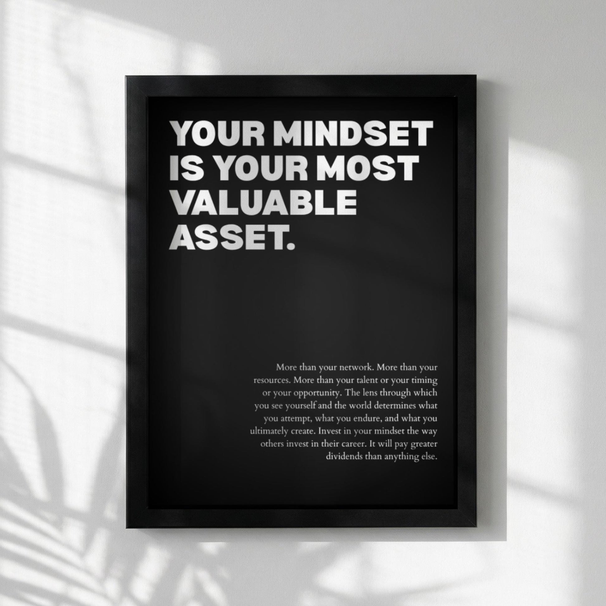 Your Mindset Is Your Most Valuable Asset Poster | Powerful Motivational Wall Art | Success Quote