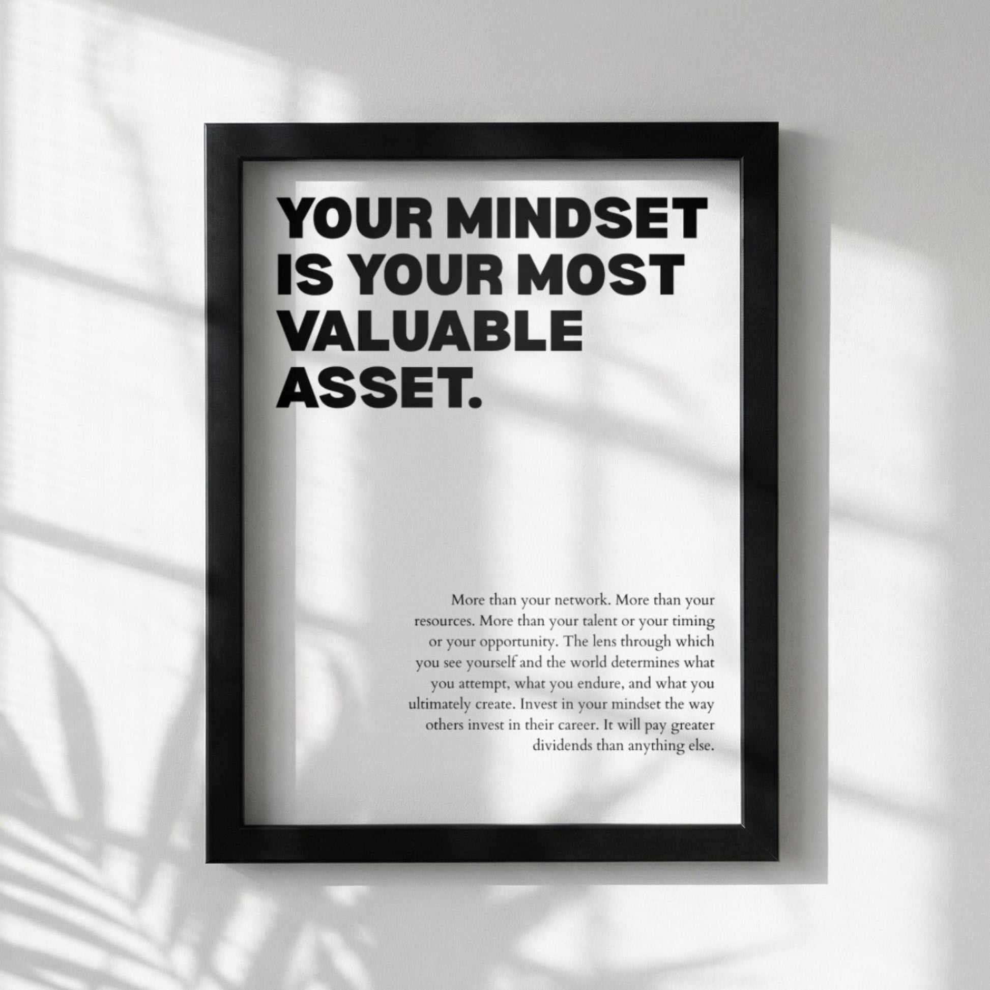 Your Mindset Is Your Most Valuable Asset Poster | Powerful Motivational Wall Art | Success Quote