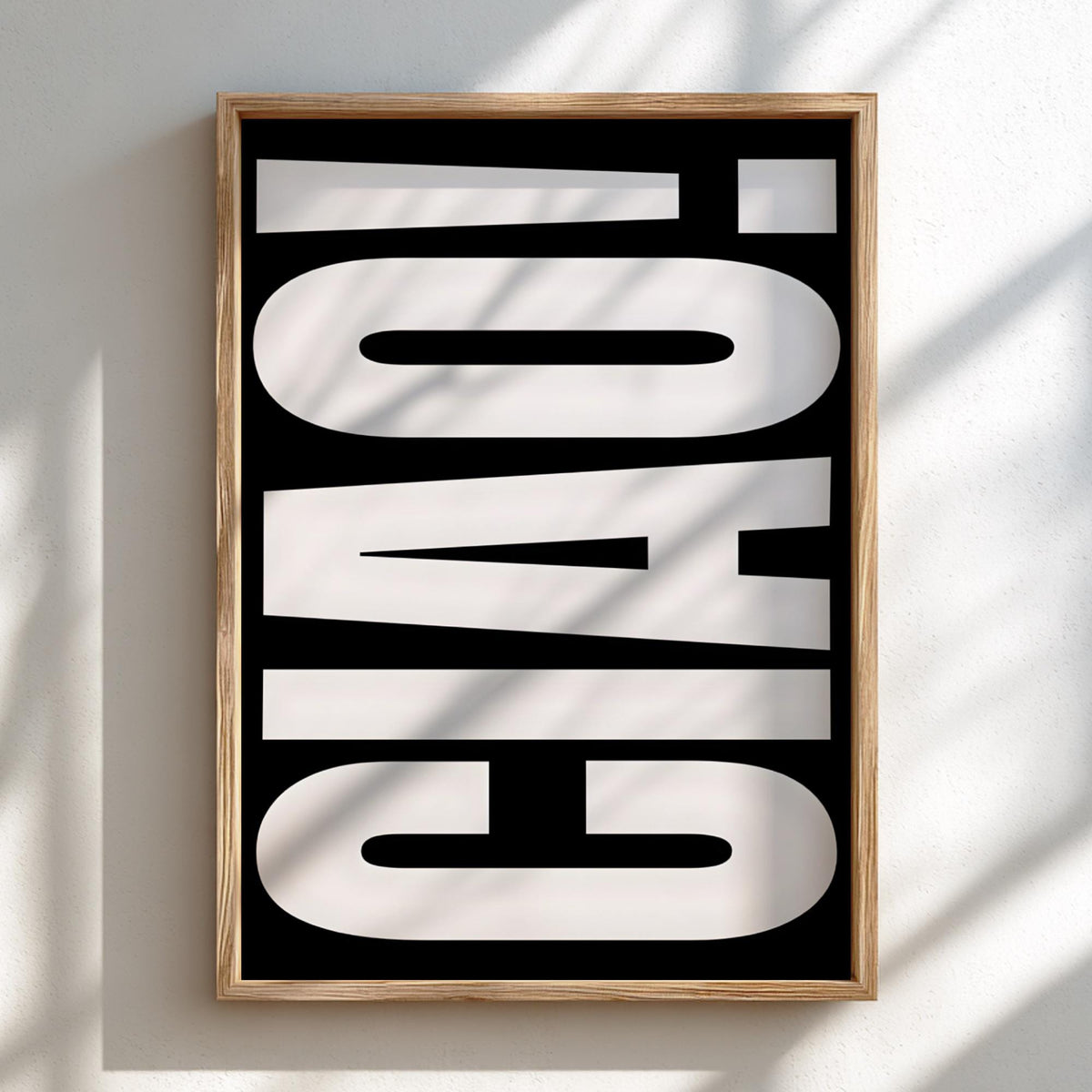 Ciao in White | Minimalist Italian Wall Art Print | Modern White Typography Poster | Elegant Home Decor for Dark Walls Bedroom Bar Style