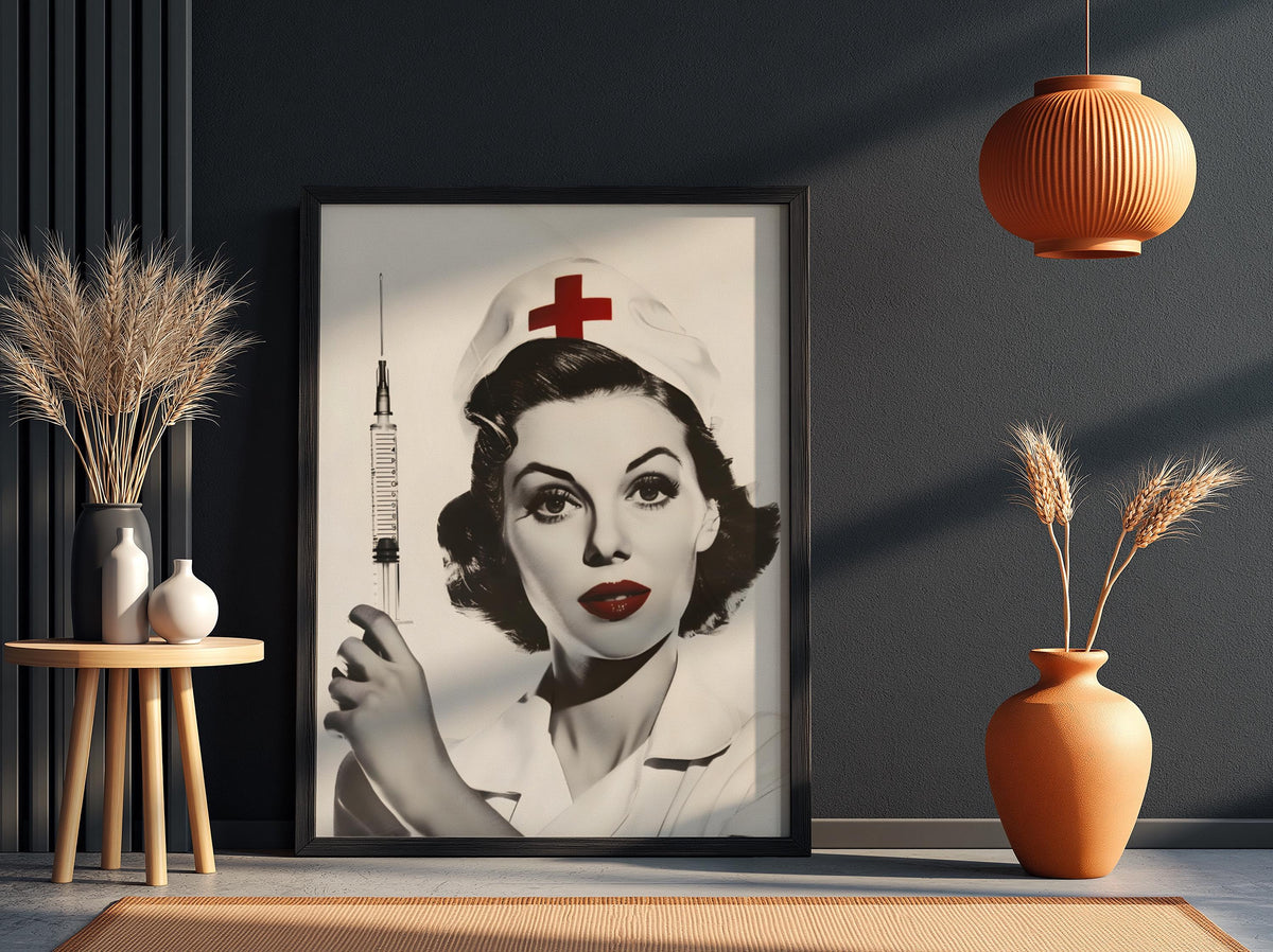 Retro Nurse | Vintage Style Wall Art Print | Modern Illustration Poster | Bedroom Living Room Bar Clinic Decor Gallery Style Aesthetic Art
