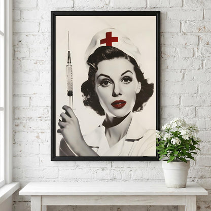 Retro Nurse | Vintage Style Wall Art Print | Modern Illustration Poster | Bedroom Living Room Bar Clinic Decor Gallery Style Aesthetic Art