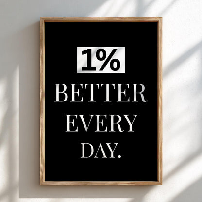 1% Better Every Day Poster | Motivational Wall Art | Self Improvement Quote | Discipline Mindset Print | Minimalist Office Decor