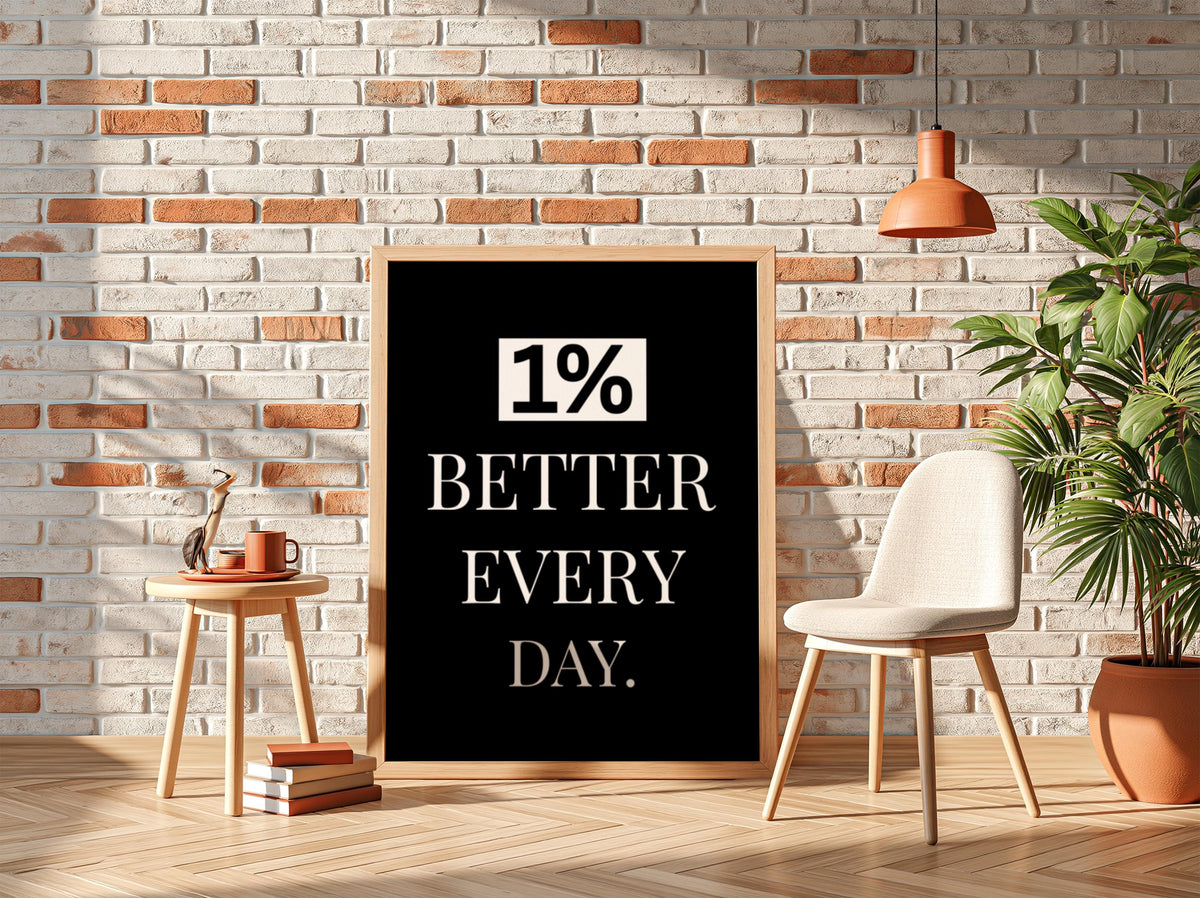1% Better Every Day Poster | Motivational Wall Art | Self Improvement Quote | Discipline Mindset Print | Minimalist Office Decor