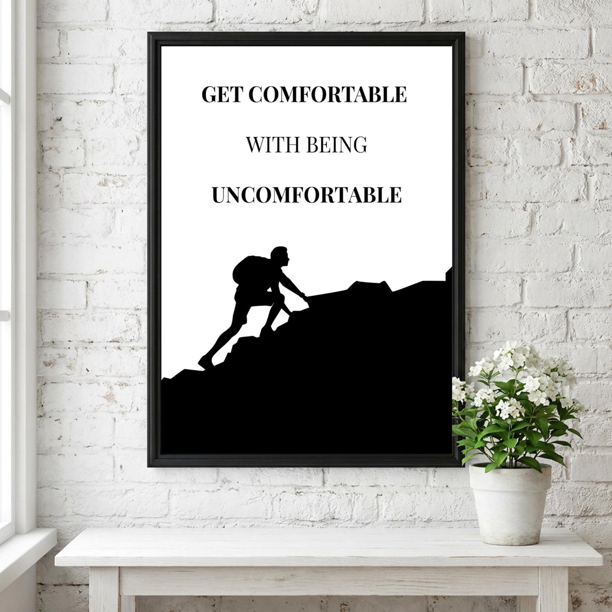 Uncomfortable Poster | Motivational Wall Art | Growth Mindset Quote Print | Push Your Limits Decor | Minimalist Office Typography