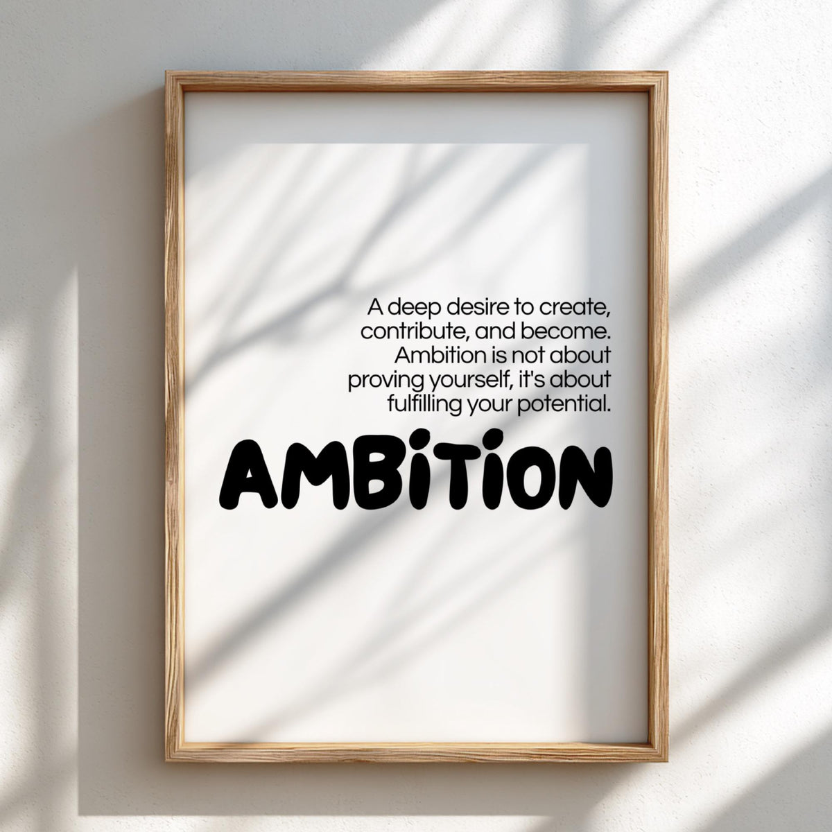 Ambition Poster | Dictionary Definition Print | Minimalist Word Wall Art | Modern Typography Decor | Inspirational Design